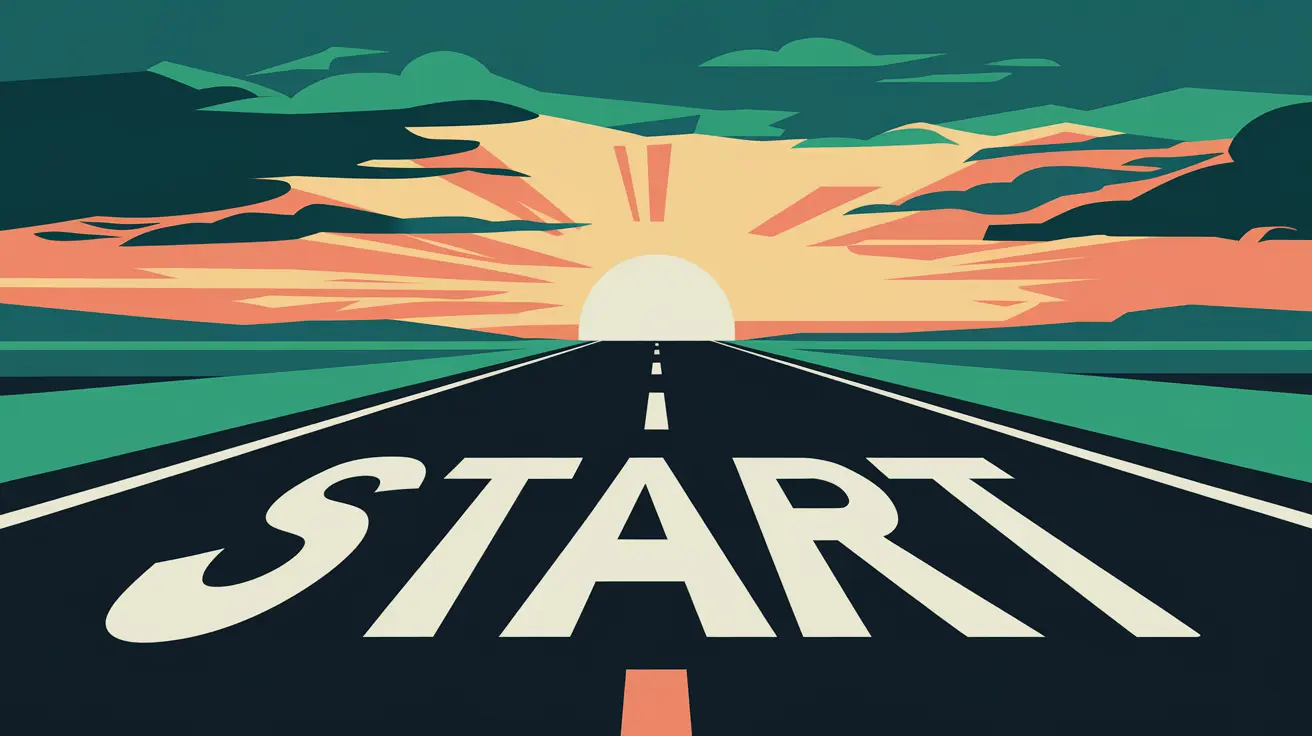 starting tasks with adhd, open road with 'START' painted on asphalt stretching toward sunset horizon