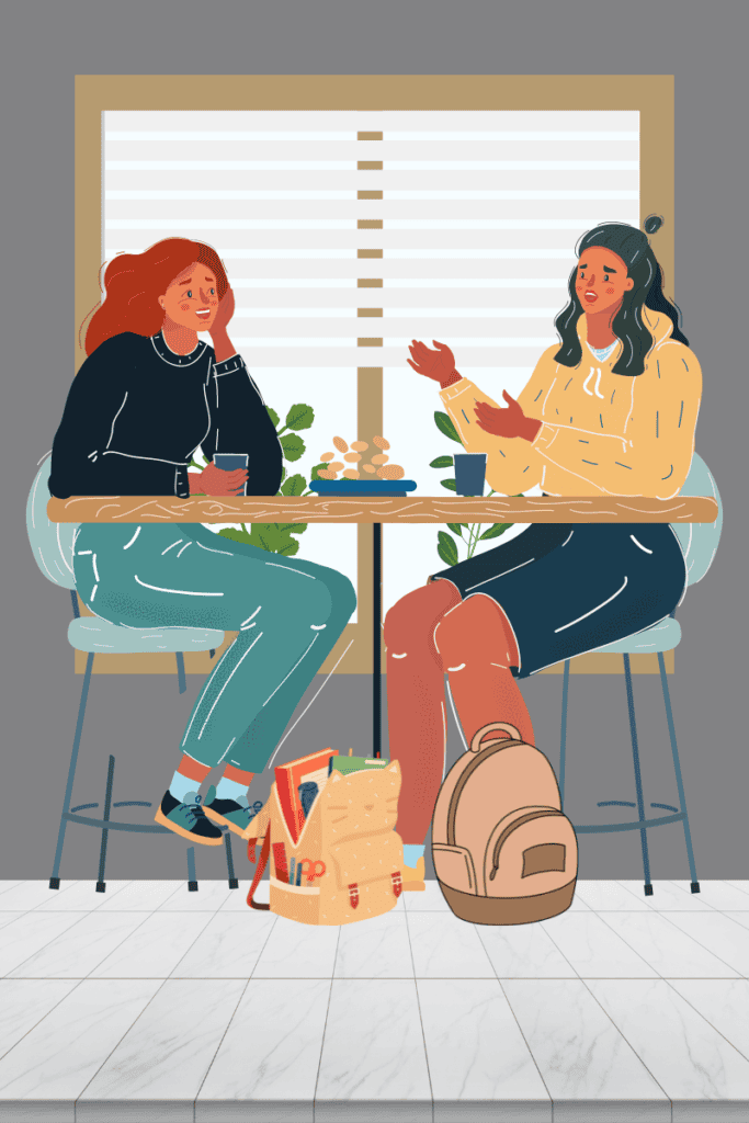 15 Achievable ADHD Accommodations Checklist for Teachers 13 ADHD Accommodations Checklist, accountability partners, two friends eating together, studying