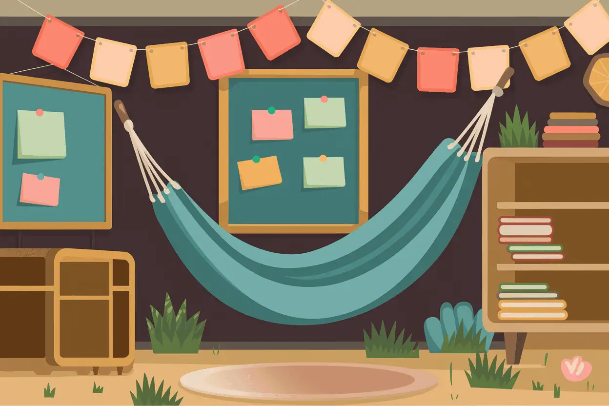 classroom sensory corner with hammock representing adhd calming routines