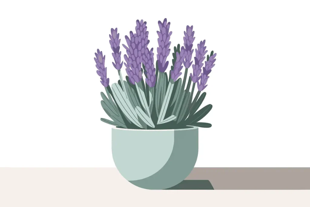 lavender plant illustration in sage green pot as representing relaxation