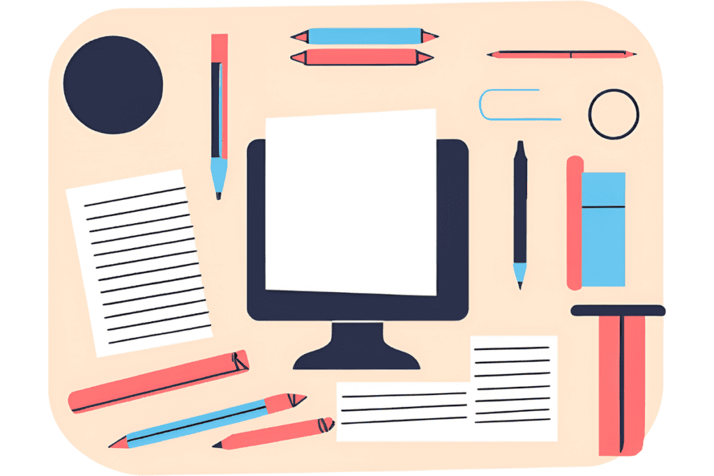 The Ultimate Accountability Partner Worksheet for Adults 13 beige desk with computer and worksheets, pens, pencils, accountability partner worksheet