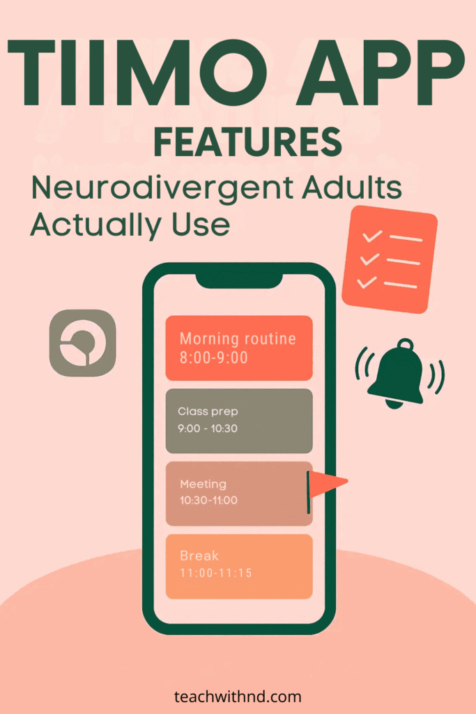 tiimo app features close up of morning schedule on phone, text says features neurodivergent adults actually use