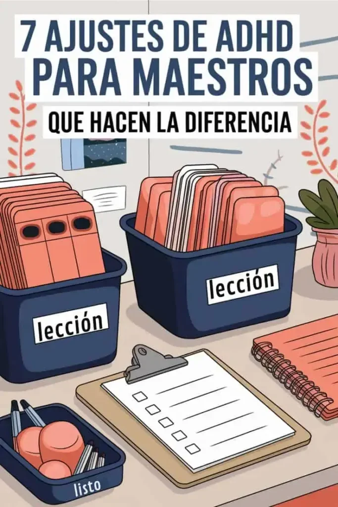 7 ADHD Self-Accommodations for Teachers That Actually Work 8 a classroom with bins full of tablets and a note in spanish about lessons (leccion) ready (list), ideas for self-accommodations for adhd teachers