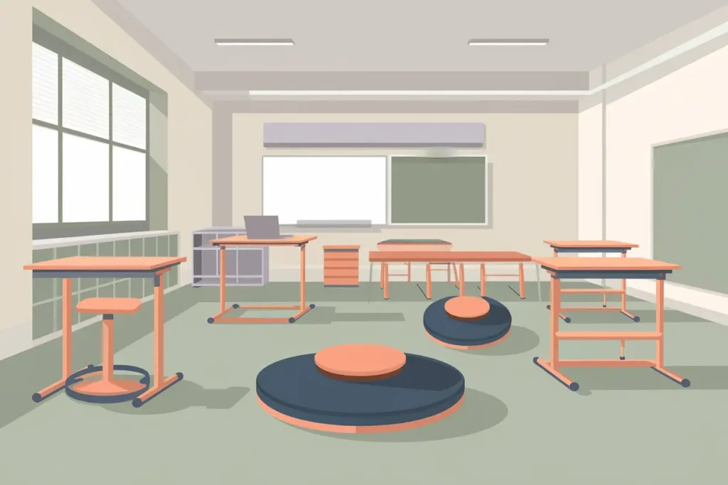 7 ADHD Self-Accommodations for Teachers That Actually Work 5 adhd self-accommodations, A cozy, distraction-free reading nook with a deep teal beanbag, terra cotta bookshelves, and soft beige curtains.