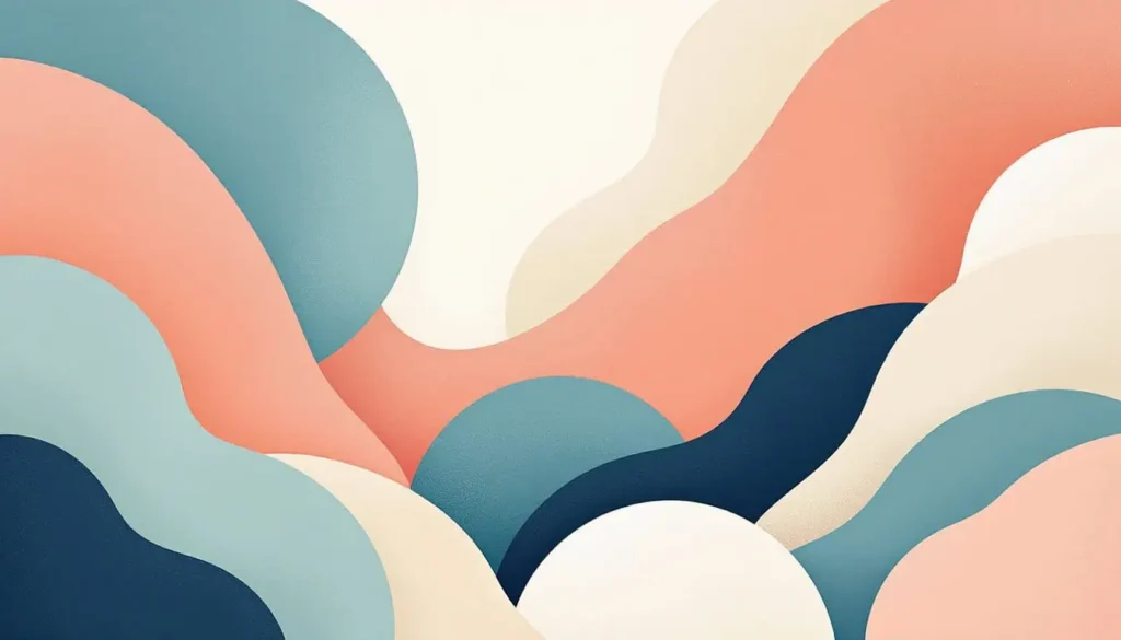 7 Powerful Reasons Teachers with ADHD or Autism Need Boundaries 5 2D modern vector illustration of abstract filter shapes in teal, peach, sage, coral, navy, beige, and white. Features soft overlapping circles, arcs, and subtle lines, sized in a 3:2 landscape ratio. Discussing why do boundaries matter.