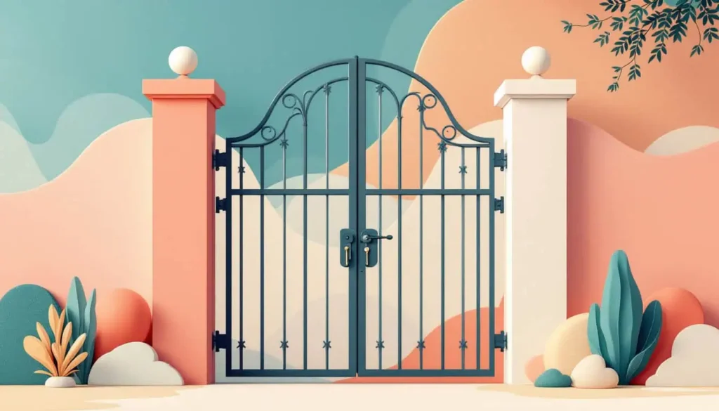 7 Powerful Reasons Teachers with ADHD or Autism Need Boundaries 4 Locked gate with gentle curves, symbolizing emotional boundaries, in teal, peach, sage, coral, navy, beige, and white.