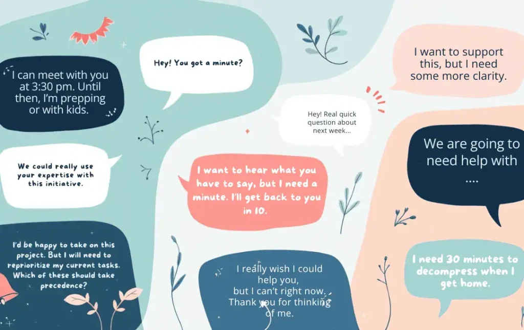 7 Powerful Boundaries Scripts for Neurodivergent Teachers to Protect Their Energy 7 conversation bubbles practicing boundaries scripts