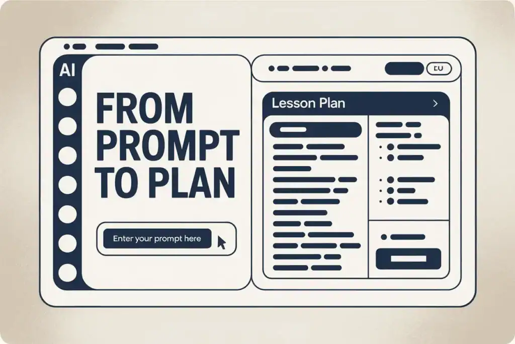 The Complete Guide to Using AI Lesson Plan Template Generators 5 Side-by-side visual of AI prompt box and resulting lesson plan output on screen, ai lesson plan template generator