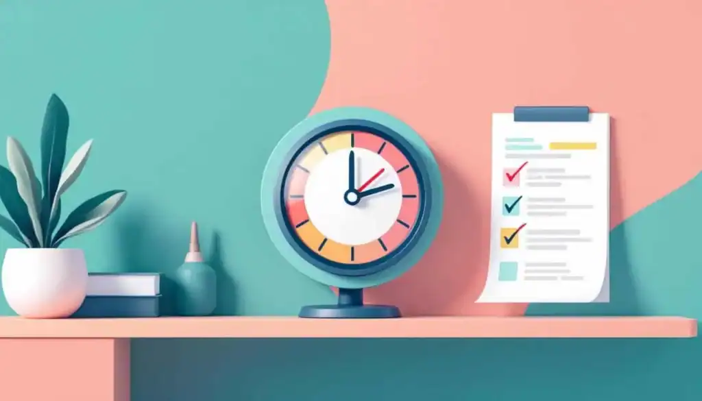 How Brisk AI Helps Teachers Save Hours on Lesson Planning 5 Visual timer with colored countdown segments next to a checklist with highlighted checkboxes on a clean, modern workspace.