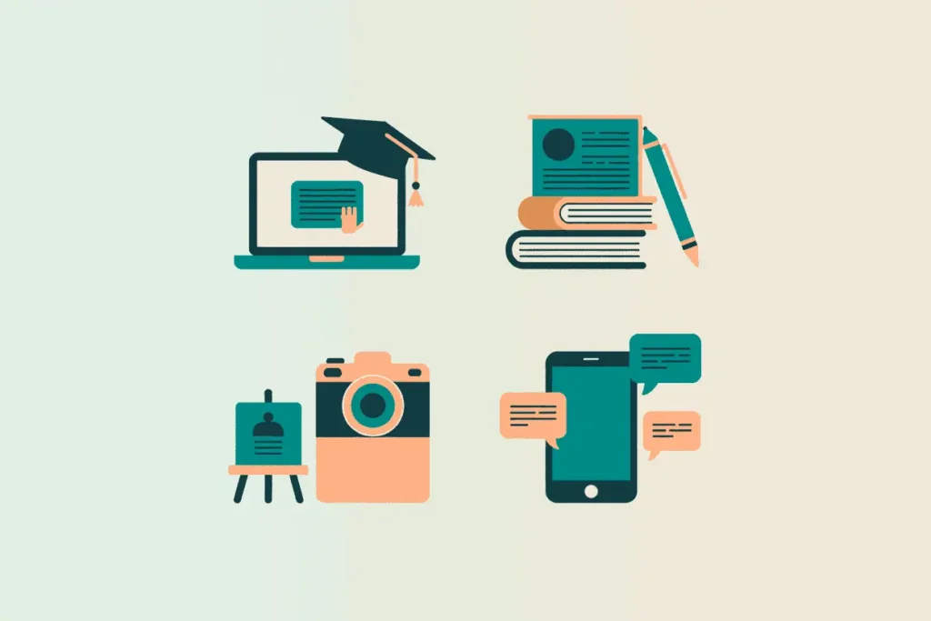 Camera, design tools, and files — abstract representation of photo, design, or Etsy-style weekend work.