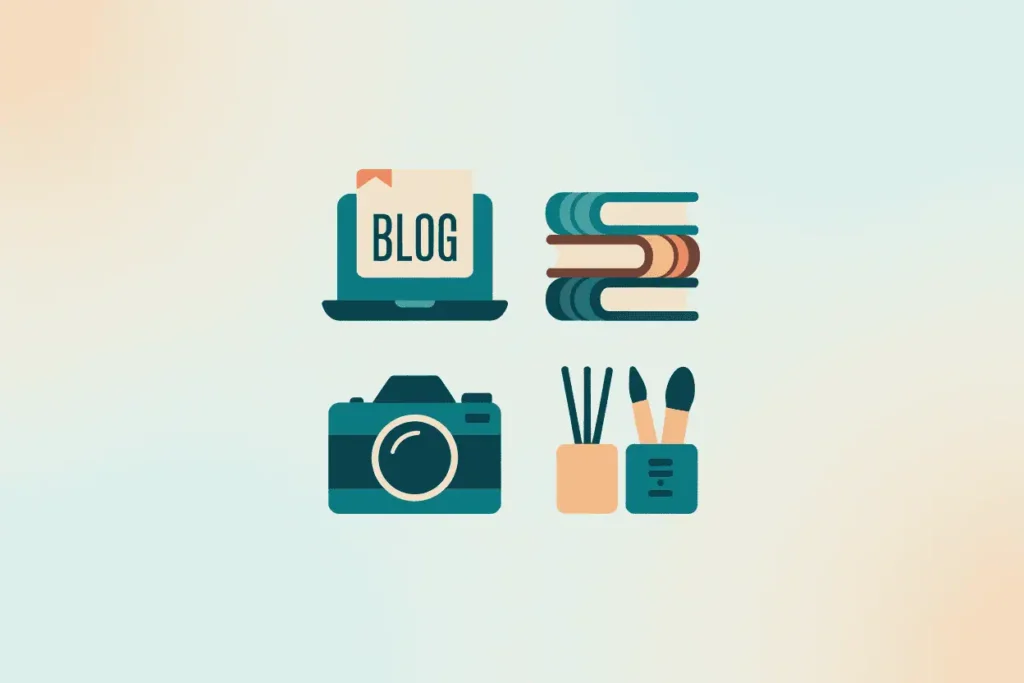 Flat design display of icons like video, email, and analytics — great for content creators or freelancers.

